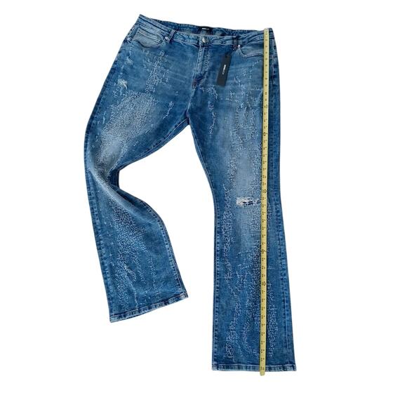 Nova Men's Blue Jeans Sz 42 Switch Up The Flow Stacked Slim Fade Detail Distress - Picture 12 of 16